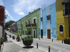 Historic residential houses on Calle 3 Oriente in the historic center of Puebla City