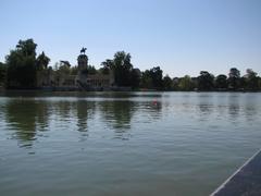 Pond in Retiro Park with Monument to Alfonso XII in Madrid