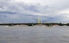 Parade of Navy ships on the Neva River during Navy Day 2020 in Saint Petersburg