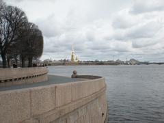 View over the defrosted Neva River and Hares' Island in St. Petersburg, Russia