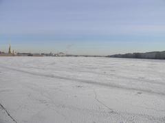 Frozen Neva River in Saint Petersburg, Russia