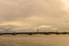 Trinity Bridge in St. Petersburg at twilight