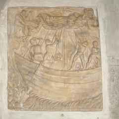 marble relief of a ship in Novara's Museo Lapidario