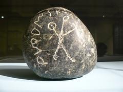 Engraved stone with Etruscan warrior and inscription