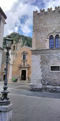 Largo Santa Caterina in Taormina with 17th century church and Palazzo Corvaja