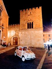 Palazzo Corvaja with Fiat 500 in Taormina