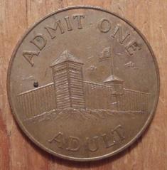 Admit One Adult entry token from Heritage Park in Calgary, Alberta from the 1980s