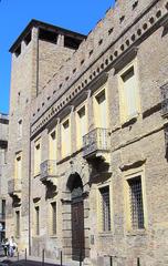 Historical Palazzo Zabarella building with outdoor cafe in Padua