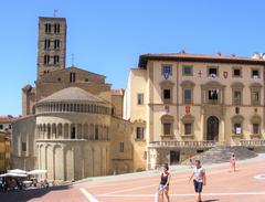 Downtown Arezzo Piazza Grande with Santa Maria della Pieve and Palazzo della fraternità dei laici