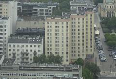 East view from Warsaw Trade Tower showing apartment blocks at Chłodna 22 and Żelazna 74 with the Keret House