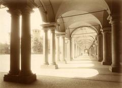 Historical photograph of Piazza Castello in Turin with porticos and Prefecture building