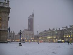 Piazza Castello in Turin covered in snow on February 1, 2012