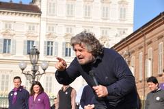 Beppe Grillo in Piazza Castello, Turin, during Movimento 5 Stelle Piemonte campaign on 14 March 2010