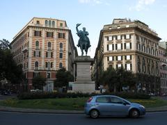 Equestrian statue of Victor Emmanuel II in Piazza Corvetto, Genoa with Via Assarotti in the background