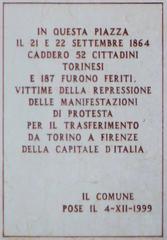 Commemorative plaque for the victims in Turin on September 21-22, 1864