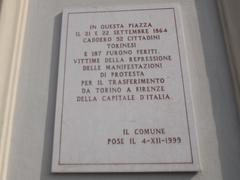 Plaque commemorating the massacre in Piazza San Carlo