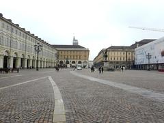 Top view of Piazza San Carlo in Torino with equestrian statue