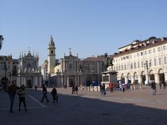 Piazza San Carlo in Torino with historical buildings and statue