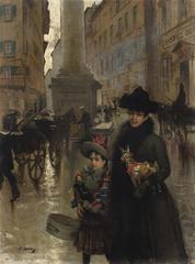 Piazza Santa Trinità, Florence, circa 1886 painting by Vittorio Matteo Corcos