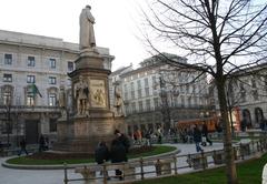 Piazza della Scala in Milan with Monument to Leonardo da Vinci