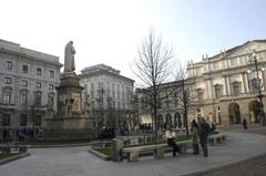 Piazza della Scala in Milan with Monument to Leonardo da Vinci