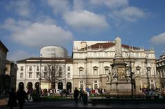 Piazza della Scala in Milan with Leonardo da Vinci Monument and Teatro alla Scala