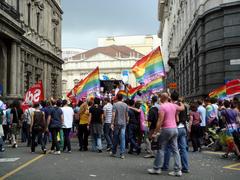 Local Gay Pride march in Milan entering Piazza della Scala square, June 7 2008