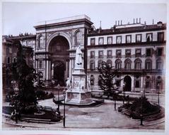 Piazza della Scala with the Monument to Leonardo da Vinci in Milan, circa 1872-77