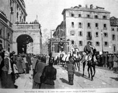 Big Carnival of Milan parade in front of La Scala Opera House, 1893