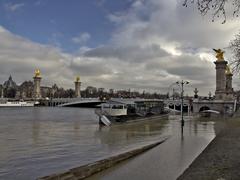 Flooding of the Seine River at Pont Alexandre III in Paris on January 26, 2018