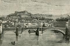 historic view of Ponte Nuovo in Verona before the flood