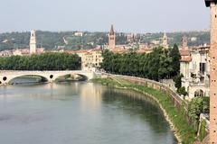 Verona view from Castelvecchio with Ponte della Vittoria bridge