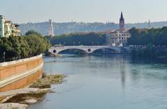 View from the Scaligero Bridge in Verona, Italy