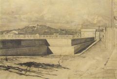 1933 drawing of Ponte della Vittoria in Verona, Italy