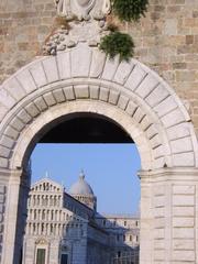 View of Pisa Cathedral and Leaning Tower through the west gate