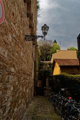 View of Florence cityscape with historic city wall along Via San Miniato