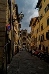 view of Via di San Niccolò in Florence looking east toward Porta San Niccolò