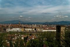 View of Viale Giuseppe Poggi in Florence with Biblioteca Nazionale Centrale di Firenze, Basilica di Santa Croce, New Synagogue, and San Niccolò Gate