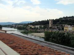 Panoramic view of Firenze with historic buildings and Arno River from Hotel Lucchesi terrace