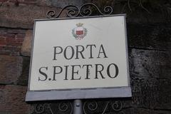 Sign at Porta San Pietro in Lucca, Italy, May 2013