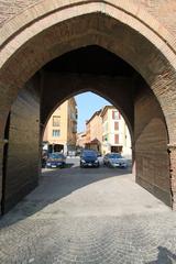 View from beneath the arch of Porta San Vitale looking inside