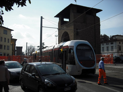 Florence tramway test run with tram on tracks