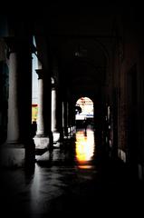 Winter morning portico in Bologna