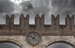 Clock on the Portoni della Bra in Verona, Italy