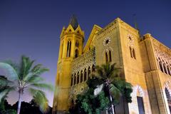 Frere Hall lit up with stars in the night sky in Pakistan