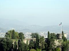 Panorama of Castle Rocca di Bergamo from Campanile Campanone