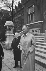 Ex-king Leopold III of Belgium visits Royal Tropical Institute in Amsterdam on April 12, 1966