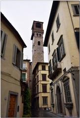 Panoramic view of Lucca with historic buildings and lush greenery