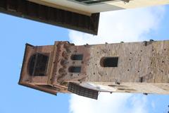 Aerial view of Lucca, Italy with historic buildings and city walls