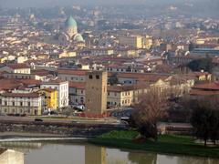 View of Villa la Vedetta with Torre della Zecca and a synagogue in the background